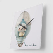 自分だけのキュートな熱気球の鳥の乗り物を作ろう スクエア壁時計 (傾斜)