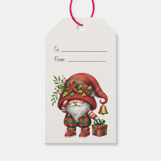 自分だけのクリスマスプレイドのノームとポインセチアを作ろう ギフトタグ (正面)