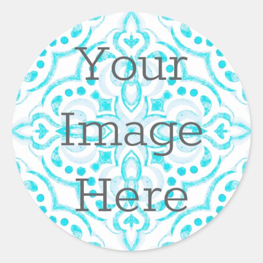 自分だけのターコイズブルーの水彩メダリオンを作成 ラウンドシール (正面)