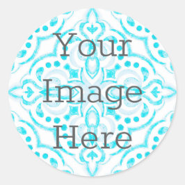 自分だけのターコイズブルーの水彩メダリオンを作成 ラウンドシール
