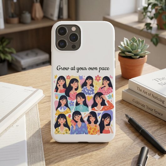 自分だけのペースで成長する花柄の女性の肖像スウェット Case-Mate iPhoneケース