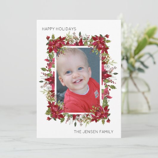 自分だけのポインセチアのホリデー写真を作成する シーズンカード (スタンド正面)