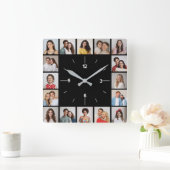 自分だけのモノクロ16枚写真コラージュを作成 スクエア壁時計 (ホーム)
