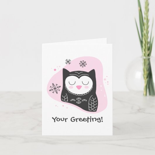 自分だけのレトロなスノーオウルピンククリスマスを作ろう シーズンカード (正面)