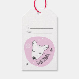 自分だけのレトロな赤い鹿のピンクのクリスマスを作ろう ギフトタグ