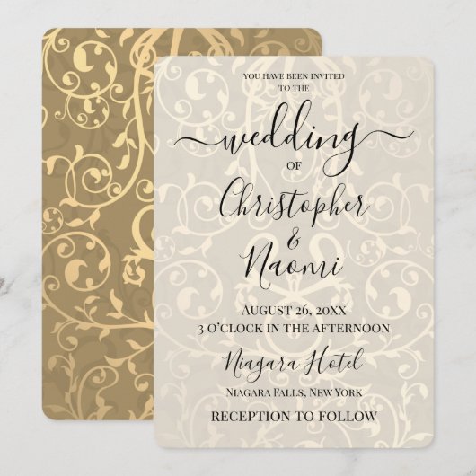 自分だけのヴィンテージ オルネイト メタリック パターンを作成 招待状 (正面/裏面)