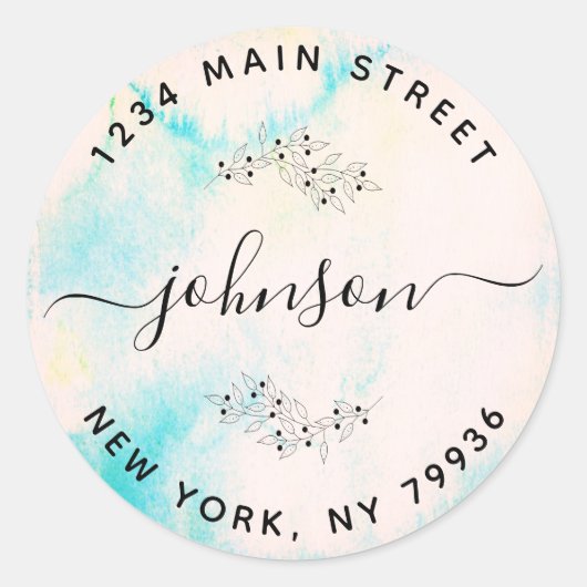 自分だけの丸型返信住所ウォーターカラー ラウンドシール (正面)