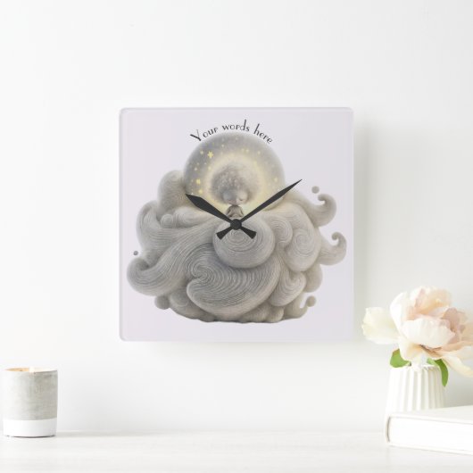 自分だけの優しいマリ・ムーンを雲の中に創れ スクエア壁時計 (ホーム)