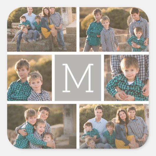 自分だけの写真コラージュを作成 - 6枚の写真 モノグラム スクエアシール (正面)