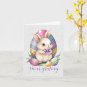 自分だけの可愛いウサギと色付きの卵を作ろう カード (黄色い花)