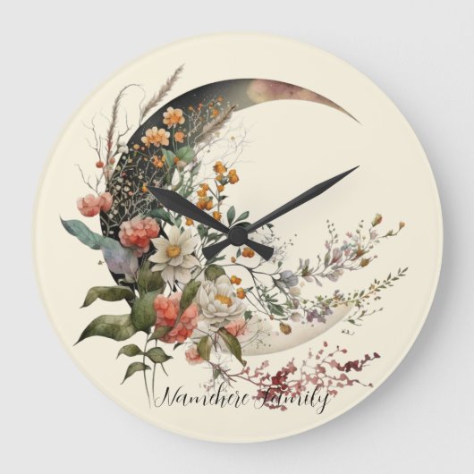 自分だけの夏の花の三日月を作ってみよう ラージ壁時計 (正面)