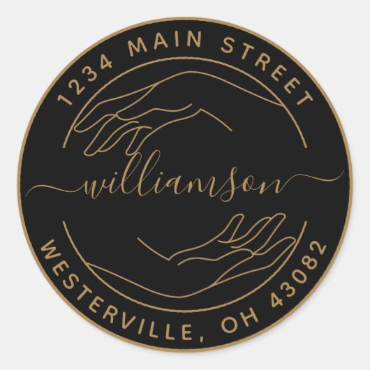 自分だけの女性の手の丸い返送先ラベルを作る C ラウンドシール (正面)