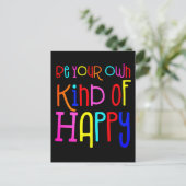 自分だけの幸せなカラフルな名言 ブラック ポストカード (スタンド正面)