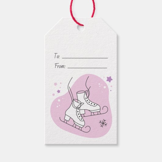 自分だけの星が輝くアイススケート ピンクのクリスマス ギフトタグ (正面)