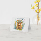 自分だけの春のハイランド牛と野の花 カード (黄色い花)