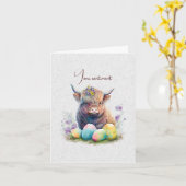 自分だけの春のハイランド牛と野の花 カード (黄色い花)