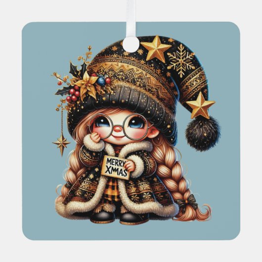 自分だけの楽しい魔法のクリスマス・ノームを作ろう メタルオーナメント (正面)