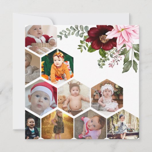 自分だけの花柄10枚写真コラージュをデザイン カード (正面)