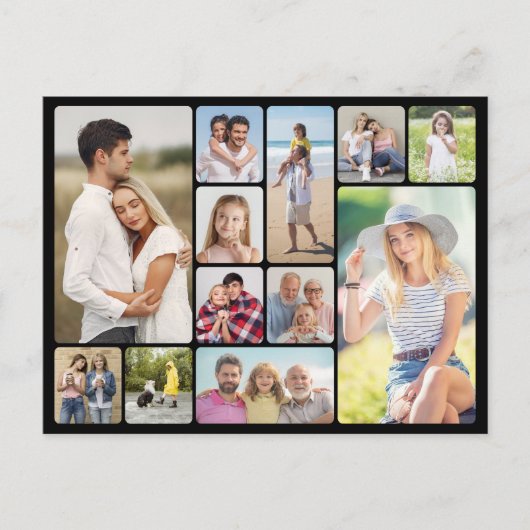 自分だけの角丸12枚写真コラージュを作成 ポストカード (正面)