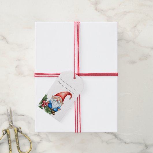 自分だけの赤と青のクリスマス・ノームを作ろう ギフトタグ (より糸付き)