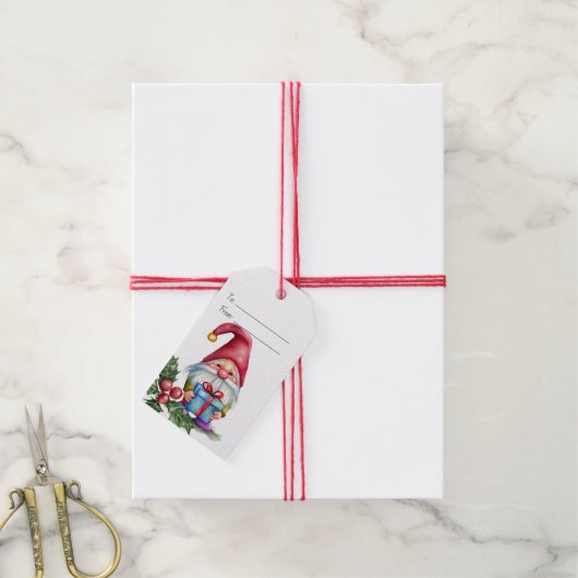 自分だけの青いプレゼントのクリスマス・ノームを作ろう ギフトタグ (より糸付き)