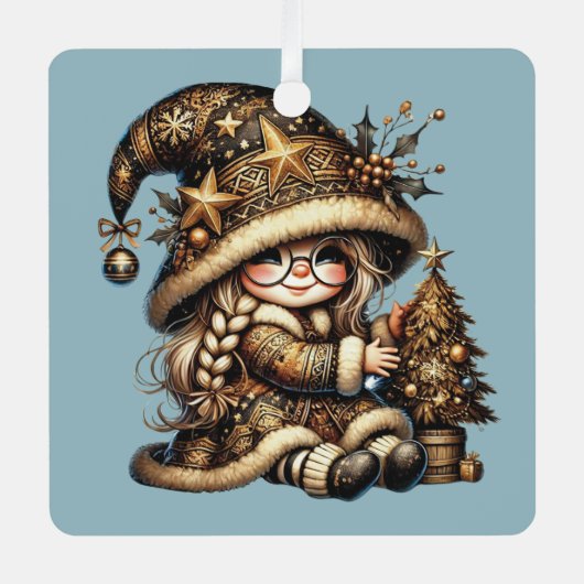 自分だけの魔法のクリスマス・ノームの木を作ろう メタルオーナメント (正面)