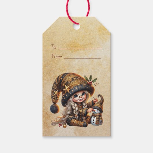 自分だけの魔法のクリスマス・ノーム・雪だるまを作ろう ギフトタグ (正面)