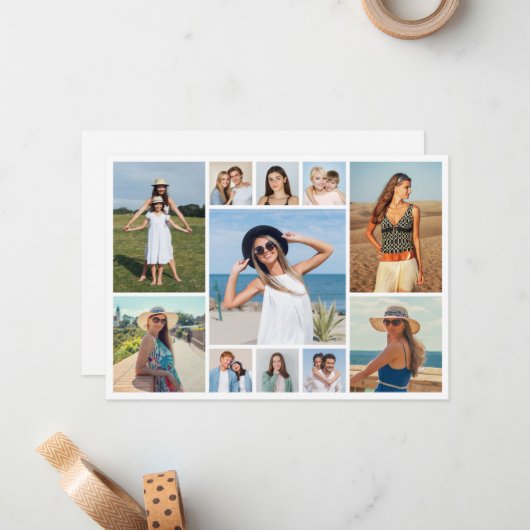 自分だけの11枚の写真を並べたフラットデザイン ノートカード (正面/裏面インサイチュ)