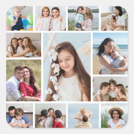 自分だけの13枚の写真コラージュを作成 スクエアシール (正面)