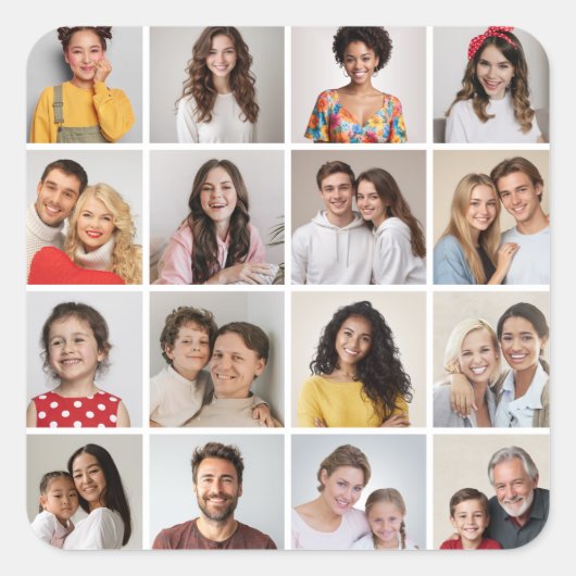 自分だけの16枚の写真コラージュを作成 スクエアシール (正面)