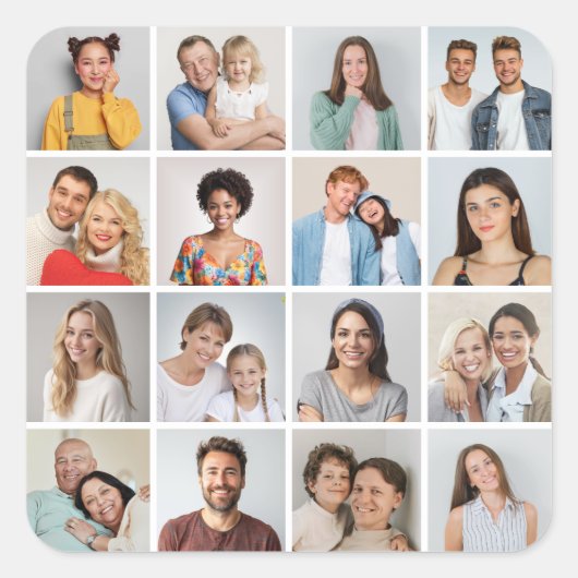 自分だけの16枚の写真コラージュを作成 スクエアシール (正面)