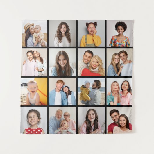 自分だけの16枚の写真コラージュを作成 タペストリー (正面)