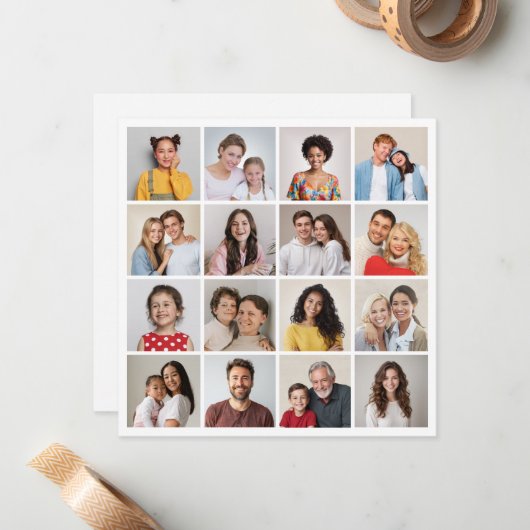 自分だけの16枚の写真コラージュを作成 ノートカード (正面/裏面インサイチュ)