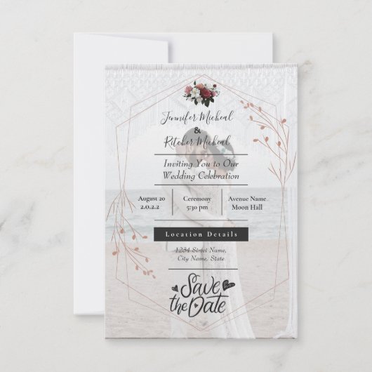 自分だけの2枚の写真を使ったミニマルなカリグラフィーを作成しよう 招待状 (正面)