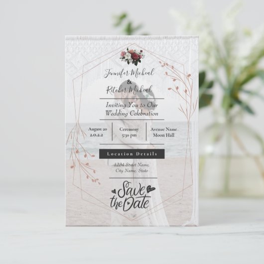 自分だけの2枚の写真を使ったミニマルなカリグラフィーを作成しよう 招待状 (スタンド正面)