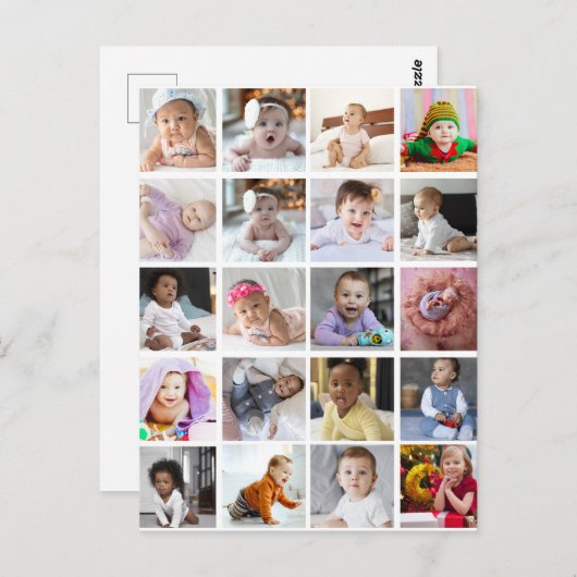 自分だけの20枚の写真コラージュをデザイン ポストカード (正面/裏面)