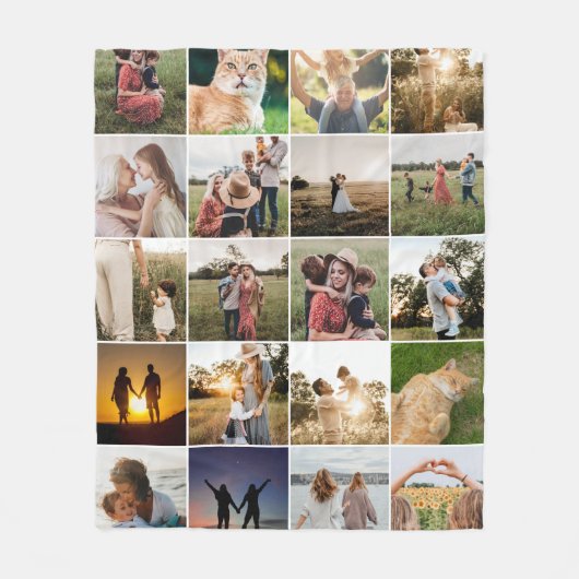自分だけの20枚の写真コラージュを作成 フリースブランケット (正面)