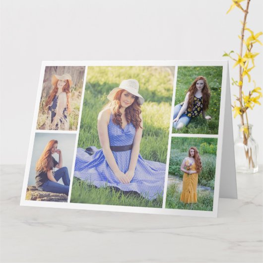 自分だけの5枚の写真のオリジナルコラージュ すべてのシーンに対応 カード (黄色い花)