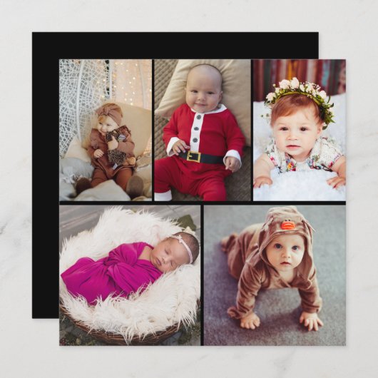 自分だけの5枚の写真の コラージュをデザイン シーズンカード (正面/裏面)