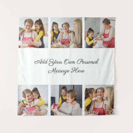 自分だけの6枚の写真コラージュを作成 - あなたのメッセージを添えて タペストリー (正面)