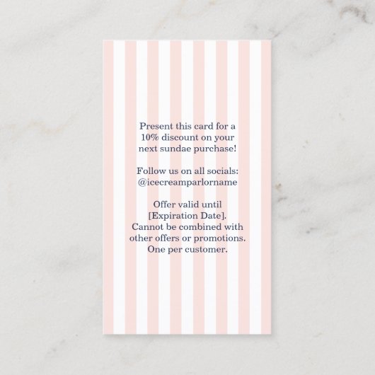 自分でアイスクリームサンデー誕生日パーティーを作る 名刺 (裏面)