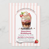 自分でアイスクリームサンデー誕生日パーティーを作る 招待状 (正面/裏面)