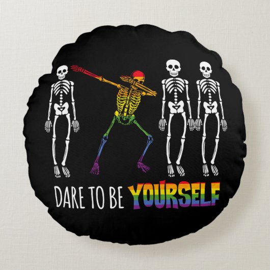 自分でハロウィーンのダビングのスケルトンになろうかと思う ラウンドクッション (正面)