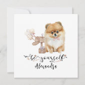 自分でメールボックスの隣にポメラニア犬の子犬かわいい 招待状 (正面)