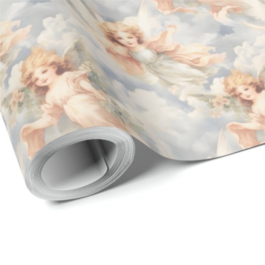 自分でロマンチックなピンクの天使と花を作る ラッピングペーパー (ロールコーナー)