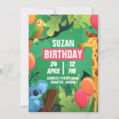 自分で作るカスタムカワイイ動物子供の誕生日 招待状 (正面)