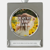 自分で作カスタムったパーソナライズされた シルバープレートバナーオーナメント (正面)