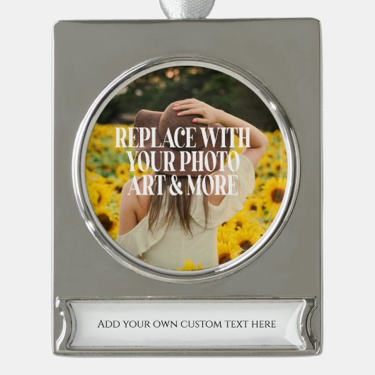 自分で作カスタムったパーソナライズされた シルバープレートバナーオーナメント (正面)