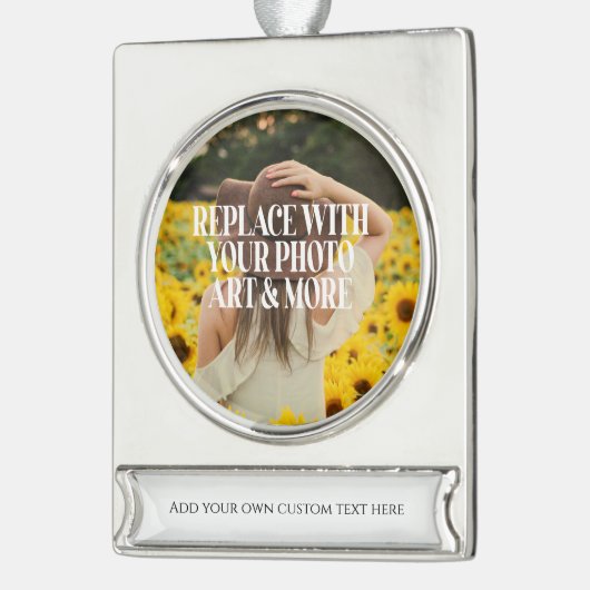 自分で作カスタムったパーソナライズされた シルバープレートバナーオーナメント (左)