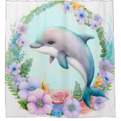 自分で作成したカスタムイルカのデザイン シャワーカーテン (正面)